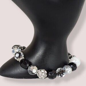 Black & Silver Beaded Stretch Bracelet